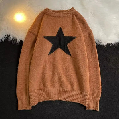 Autumn and winter hip-hop patch crochet round neck knitted sweater for men and women, trendy street lazy style sweater