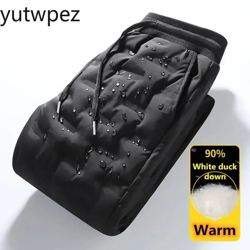 Fashion 90% White Duck Down Padded Thicken Winter Warm Down Pants Men Joggers Outdoor Sport Running Sweat Pants Thermal Trousers