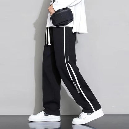 Men’s Straight Leg Sweatpants Loose Lightweight Casual Pants Spring Summer Stripe Patchwork Sports Joggers Trendy Long Trousers