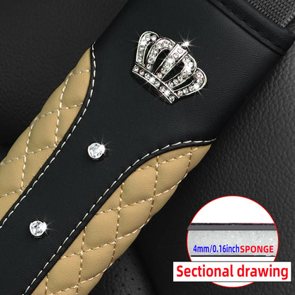 1 Diamond-encrusted Blingbling Metal Crown Faux Sheepskin Car Supplies Seat Belt Shoulder Strap Comfort Safety Belt