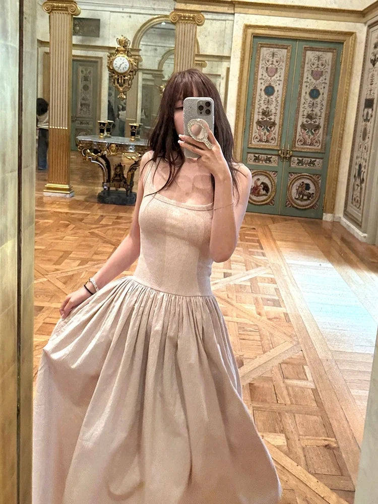 new Summer Patchwork Sleeveless Dress Vintage Female Fashion Casual Holiday Dress For Women Square Neck Long Party Dresses