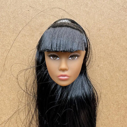 1/6 Scale Multi-jointed Fashion Doll Heads with Bangs Pony Tail Super White Beige Dark Brown Skin Tone PP Doll Figures for Colle