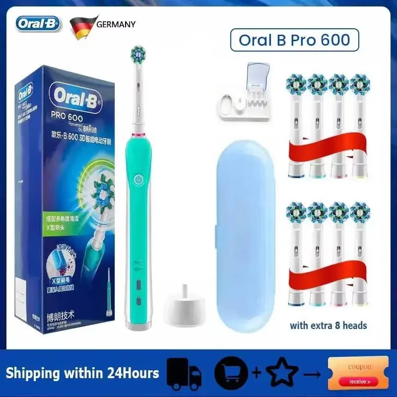 Oral B Electric Toothbrush Pro 4000 3D Action Daily Clean Teeth Visible Pressure Sensor 4 Modes Gum Cares Waterproof Rechargeabl