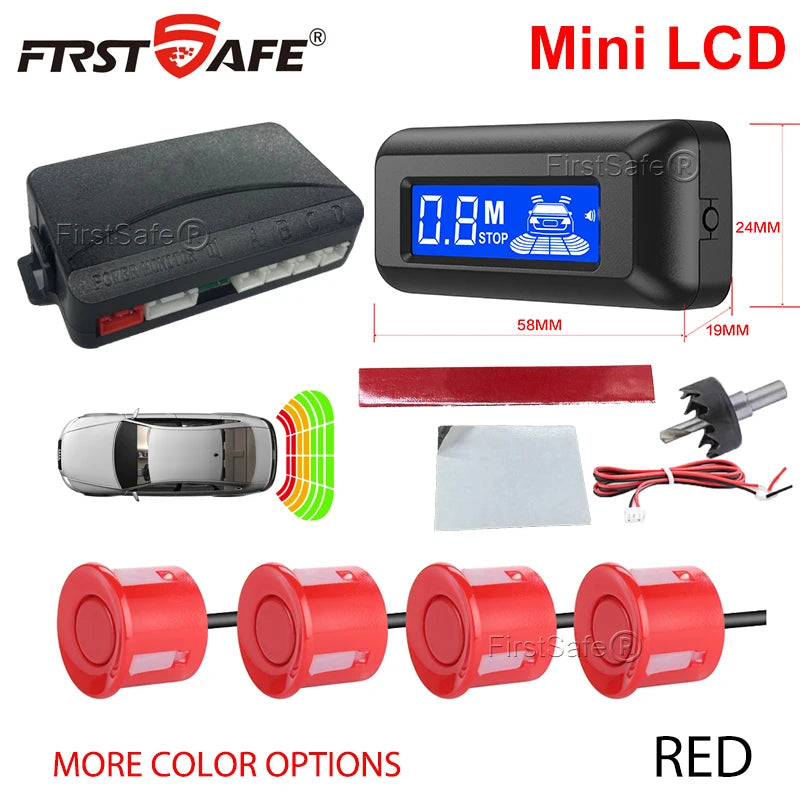 FirstSafe Factory Car Parking Sensor Kit Mini LCD Display With 22mm 4 Sensors Radar Detector System Universal All Car