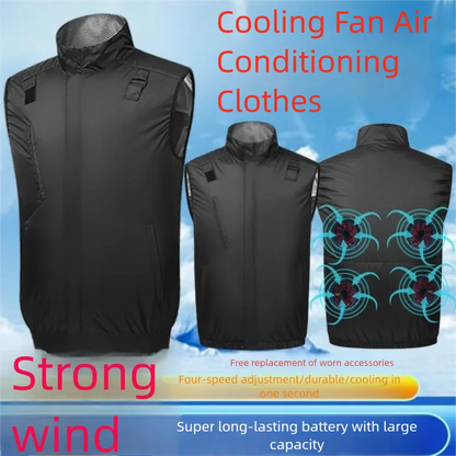 Summer Cooling Air Conditioning Vest with 4 Fans for Men's Casual Fishing Vest Outdoor Breathable Heatstroke Prevention Workwear