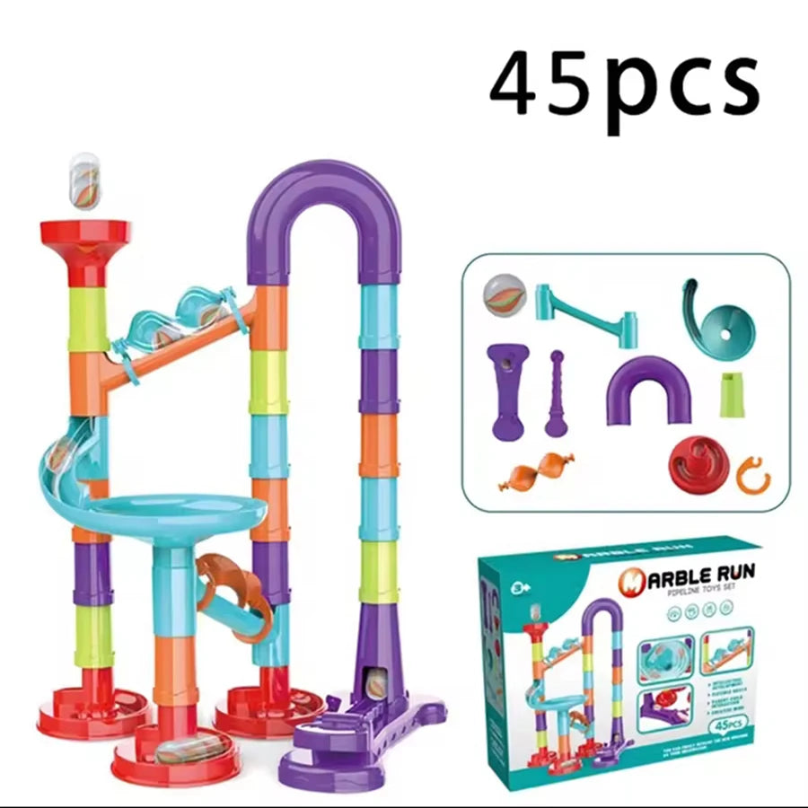 Construction Marble Run Race Track Building DIY Blocks Kids 3D Maze Ball Roll Toys Children Christmas Gift 45/93/113/142pcs Set