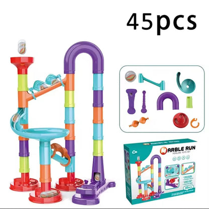 Construction Marble Run Race Track Building DIY Blocks Kids 3D Maze Ball Roll Toys Children Christmas Gift 45/93/113/142pcs Set