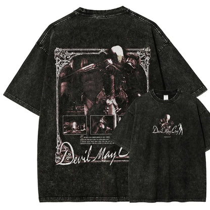 Classic Retro Game Devil May Cry Hot Sale Peripherals Print T-shirt Men Women New Streetwear Style Tee Vintage Washed Cotton Top