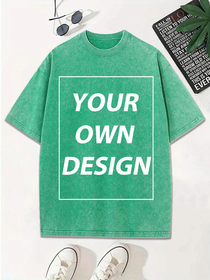 Personalized Custom Your Photo T Shirt Mens Summer Cotton Washed T-Shirt Breathable Fashion Short Sleeve Street Casual Retro Top