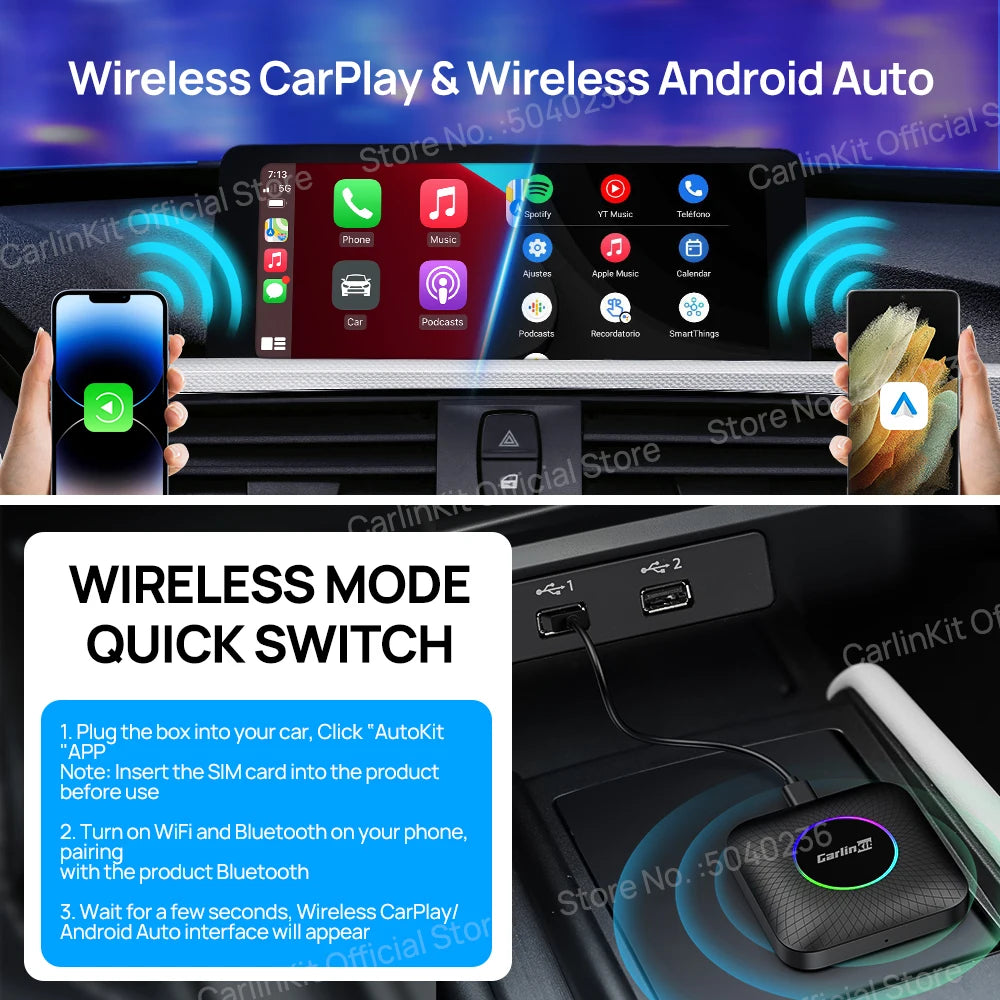 2026 CarlinKit CarPlay AI Box Android 13.0 QCM6225 8-Core Android Auto Wireless CarPlay Adapter 2.4+5GGPS 64G 128G FOTA Upgrade