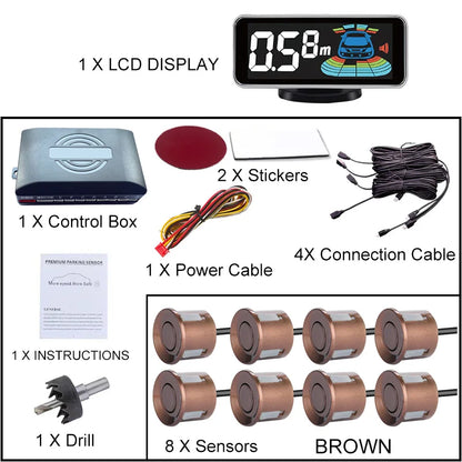 8 Radar Parking Sensor Kit Backlit LED Display Parktronic Backup Detector Assistant Car Parking System