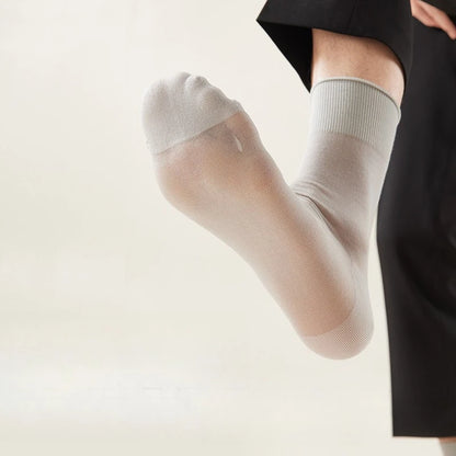 3/6PairsMen's Silk Socks Summer Thin Crew Socks Ultra Thin Antibacterial Deodorant Sweat Wicking Breathable Solid Seamless