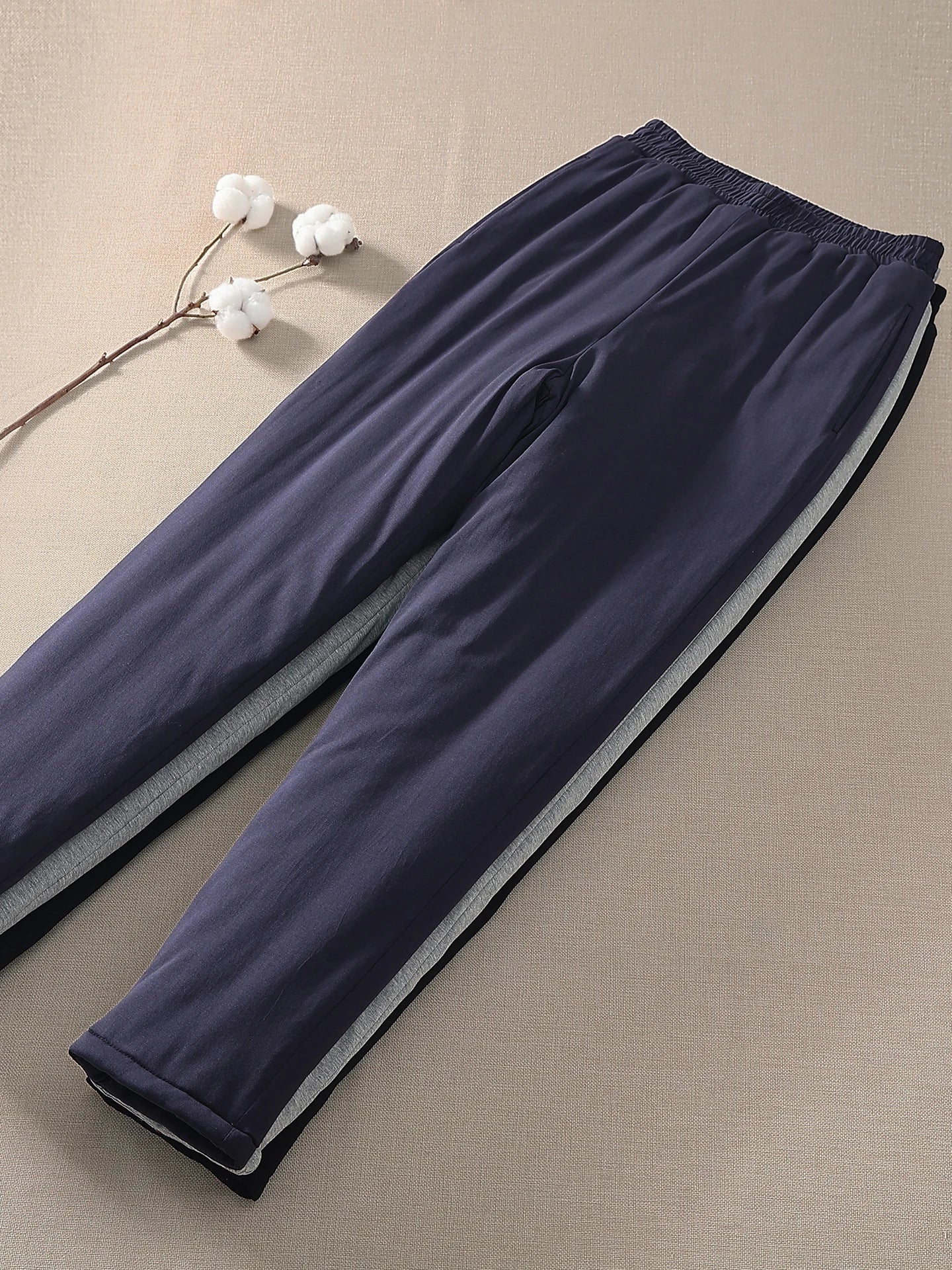 Pure Cotton High Waist Thickened Long Pants Men Women Adult Autumn Winter Warm Underwear Fleece Lined Straight Leg Trousers