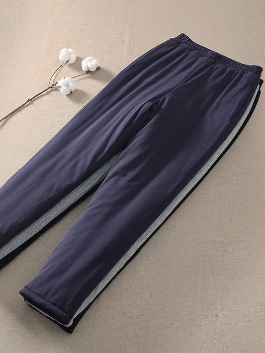 Pure Cotton High Waist Thickened Long Pants Men Women Adult Autumn Winter Warm Underwear Fleece Lined Straight Leg Trousers