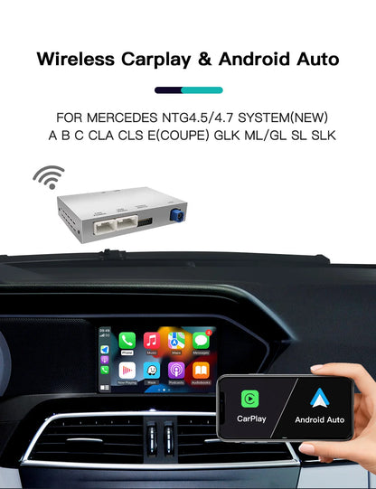 AUTOABC Wireless CarPlay Android Auto for Mercedes Benz A B C E Class GLA CLA GLK SLK CLS W204 W176 W246 X204 C117 NTG4.5/4.7