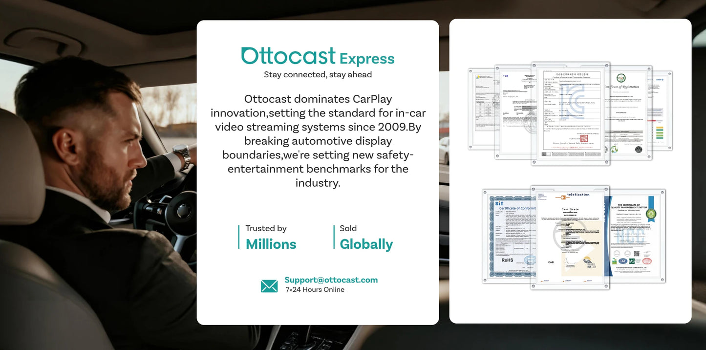 OTTOCAST Play2Video Ultra Wireless CarPlay AI BoxVideo Streaming forCar YouTube Netflix IPTV Plug&Play for Factory Wired CarPlay