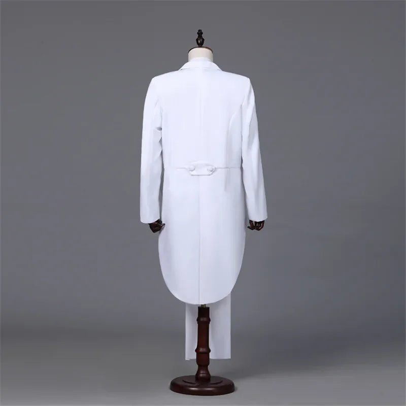 Men's Tailcoat Classic Modern White and Black Basic Style Mens Suit with Tailcoat Singer Magician Stage Jacket Outfits