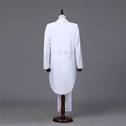 Men's Tailcoat Classic Modern White and Black Basic Style Mens Suit with Tailcoat Singer Magician Stage Jacket Outfits
