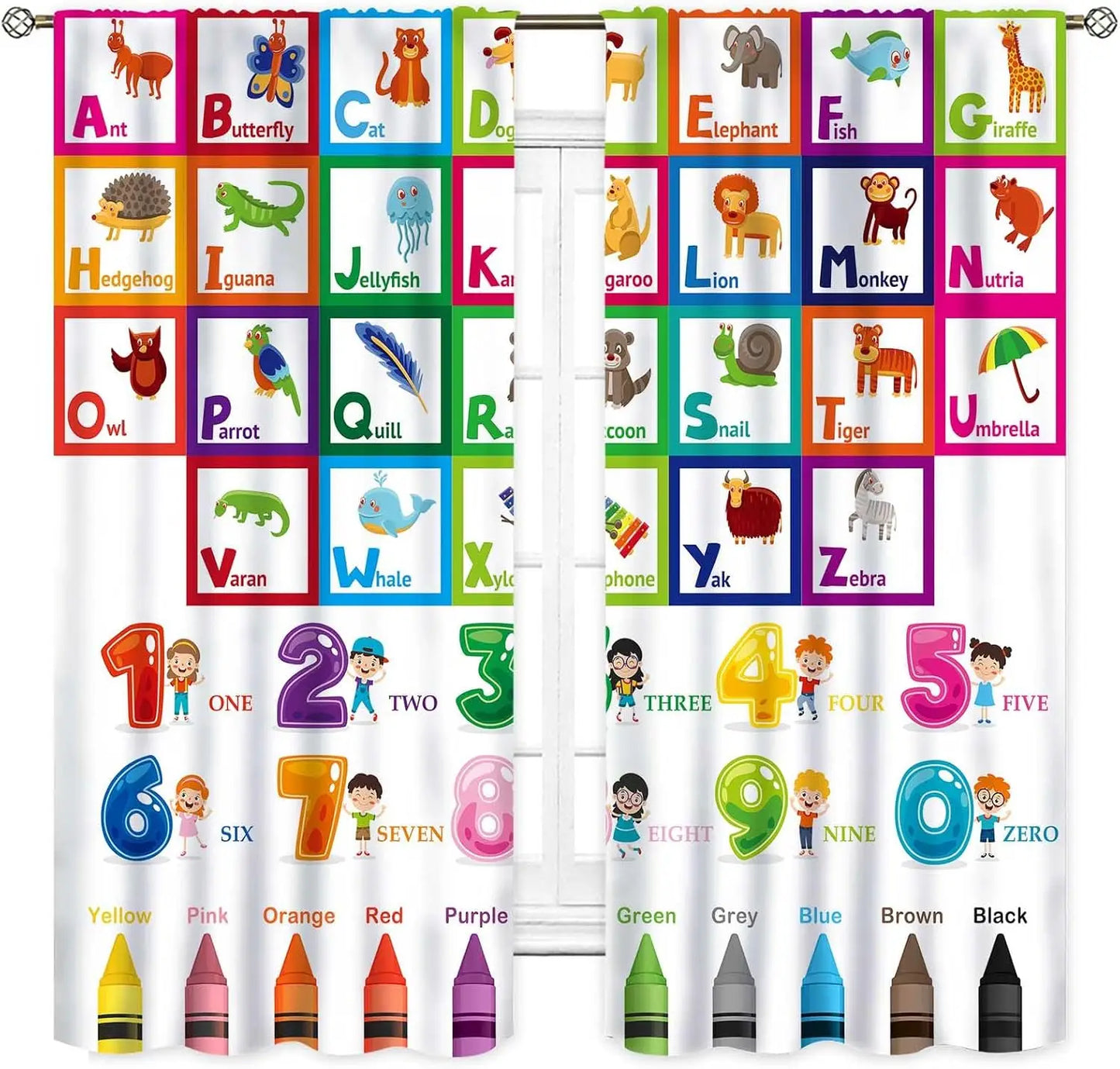 ABC Alphabet Classroom Curtains,Kids Cartoon Animal Educational Learning Cute Colorful Back to School Decorations Window Drapery