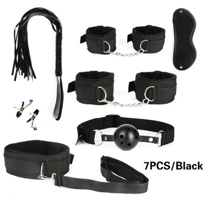 Sex Products Erotic Toys for Adults BDSM Sex Bondage Set Handcuffs Nipple Clamps Gag Whip Rope Sex Toys For Couples