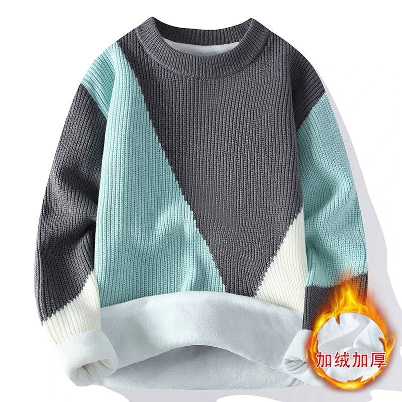 2024 Autumn Mink Velvet Imitation Mink Velvet Fashion Brand High Quality Splicing Pullover Round Neck Loose Sweater Sweater Men