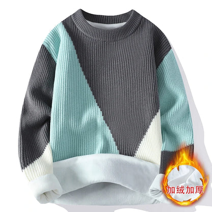 2024 Autumn Mink Velvet Imitation Mink Velvet Fashion Brand High Quality Splicing Pullover Round Neck Loose Sweater Sweater Men