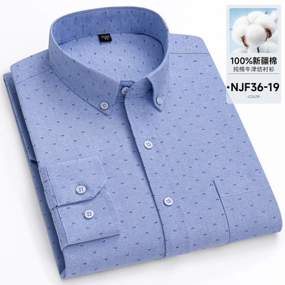 New in Tops Pure Cotton Oxford Plaid Striped Shirts For Men Long Sleeve Classic Business Formal Slim Fit Casual Designer Clothes