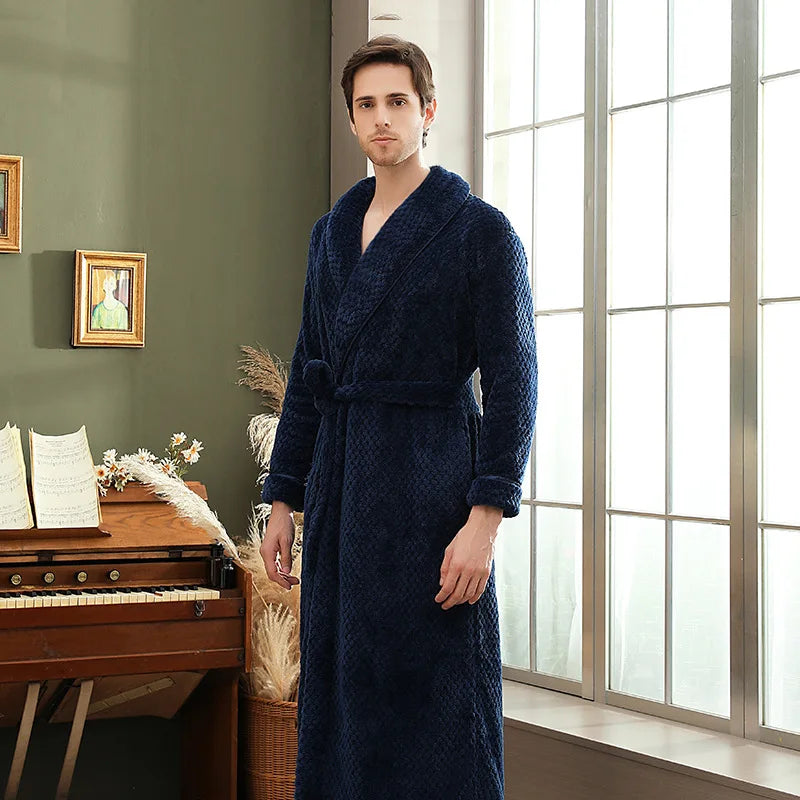 2026 Thickened Sherpa Couple Robe Long White Winter Sleepwear Belted Bathrobe