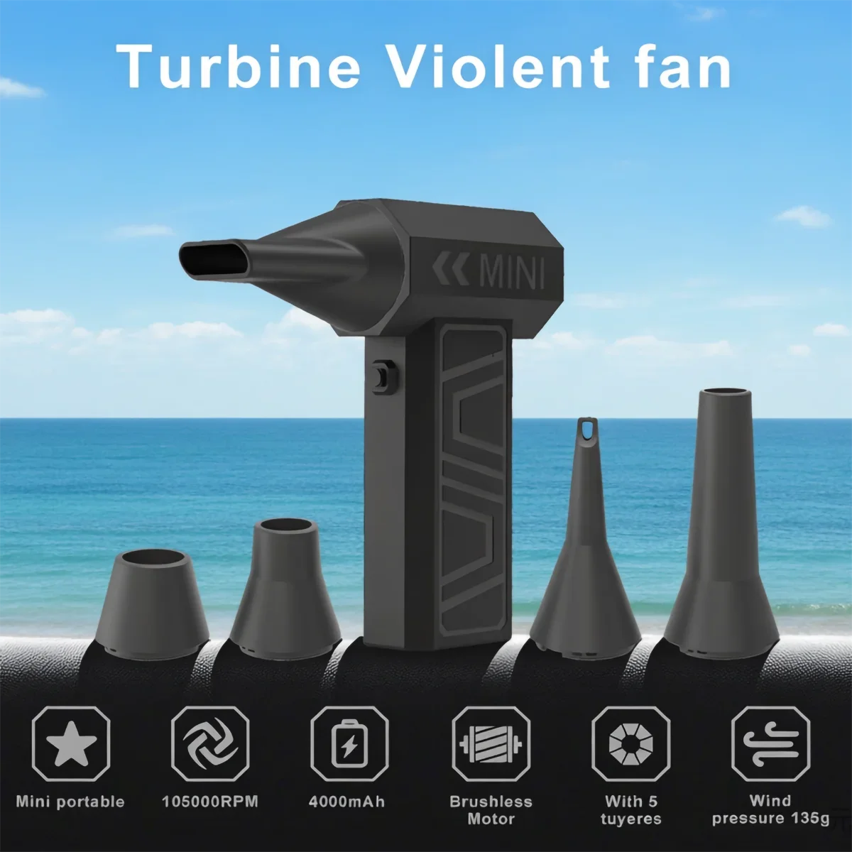 Violent Fan 105000RPM Car Fan Cleaning Blower Turbo Fan Electric Air Duster Portable Type-C Charging Turbo Jet Fan Blowing Snow