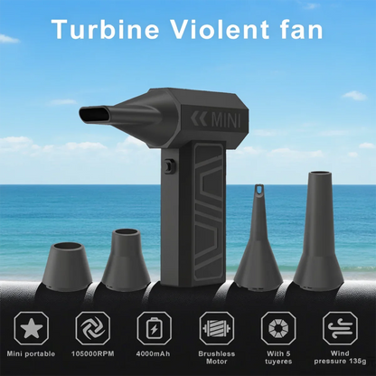 Violent Fan 105000RPM Car Fan Cleaning Blower Turbo Fan Electric Air Duster Portable Type-C Charging Turbo Jet Fan Blowing Snow