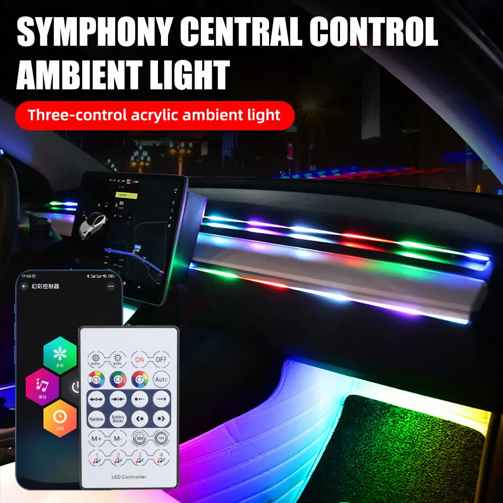 KEVANLY Car Ambient Lights 10 in 1 Footwell Universal RGB Atmosphere Lamps USB APP Remote Cigar Lighter for Tesla Model 3 Y S X