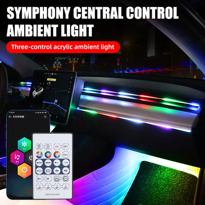 KEVANLY Car Ambient Lights 10 in 1 Footwell Universal RGB Atmosphere Lamps USB APP Remote Cigar Lighter for Tesla Model 3 Y S X