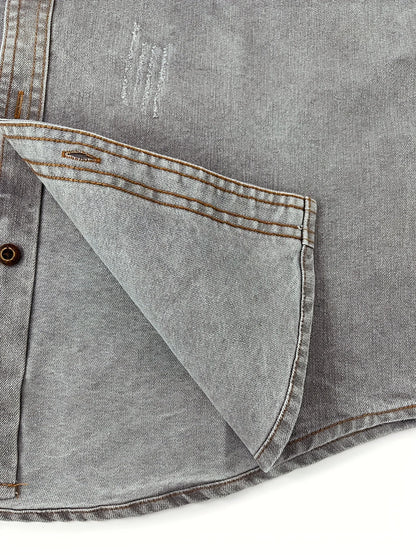 New style denim shirt, long-sleeved, new trend, men's casual shirt, versatile and high-end, double-pocket tie-dye top, color-mat