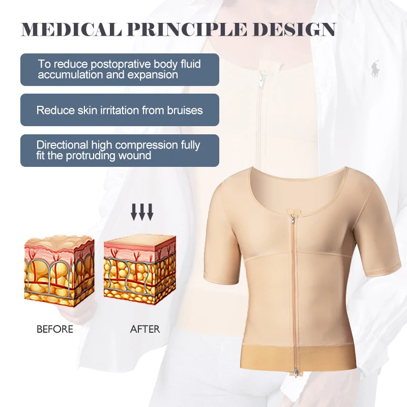Men's Slimming Body Shaper Vest with Tummy Control Short Sleeve Post-Op Surgery Gynecomastia Lipo Faja Shapewear Top