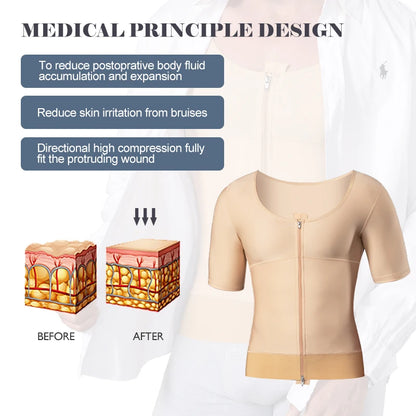 Men's Slimming Body Shaper Vest with Tummy Control Short Sleeve Post-Op Surgery Gynecomastia Lipo Faja Shapewear Top