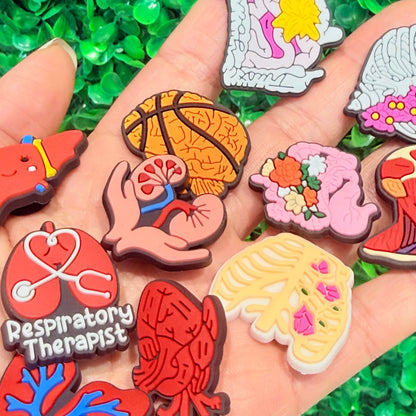 10Pcs Cartoon Human Organs Model Pvc Garden Shoe Decorations Buckle Button Clog DIY Wristbands Sandals Shoes Charms Kids Gift