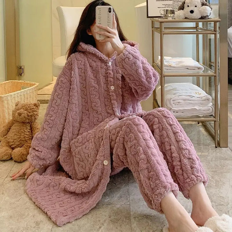 Long Padded Fce Women's Nightgown Outerwear Panda Design Autumn Winter Warm Spwear Two-Piece Set Couples Matching