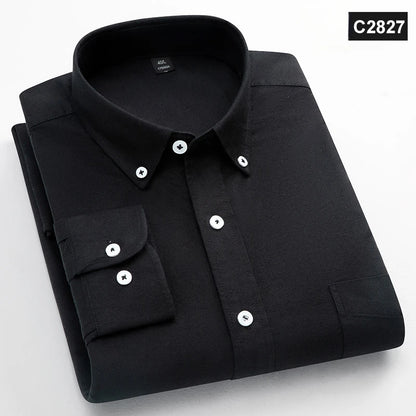 Classic Fit Fashion 100% Cotton Long-Sleeve Shirt for Men Single Pocket Slim Fit Casual Top Soft Oxford Solid Color Office Cloth