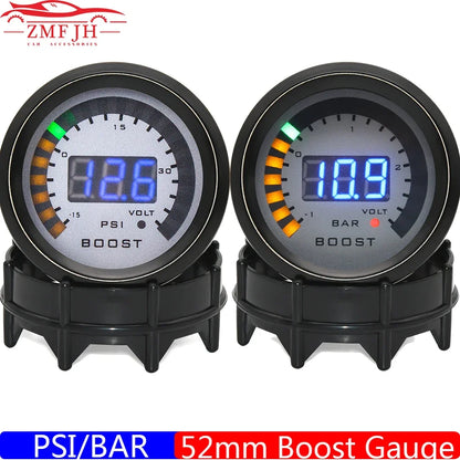 2" 52mm Auto Car Gauge Turbo Boost Gauge -1-3BAR/-15-45PSI Turbo Boost Meter with Sensor BAR PSI for Universal Gasoline Car 12V