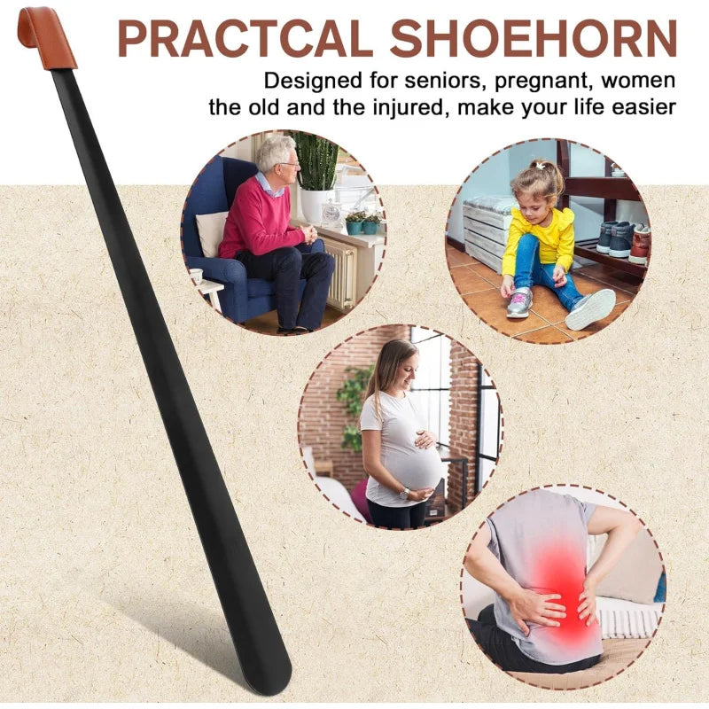 1Pcs Heavy-Duty Extra-Long Shoehorn (1.2/1.5/1.8mm Thick) w Leather Grip - for Elderly, Men & Women, Fits All Shoes