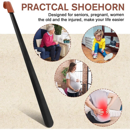 1Pcs Heavy-Duty Extra-Long Shoehorn (1.2/1.5/1.8mm Thick) w Leather Grip - for Elderly, Men & Women, Fits All Shoes