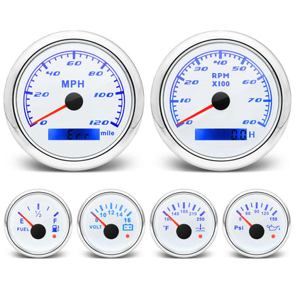 6 Gauge Set Tachometer Fuel Level Oil Pressure Water Temp Voltmeter GPS Speedometer With Sensors For Marine Car Boat Customized