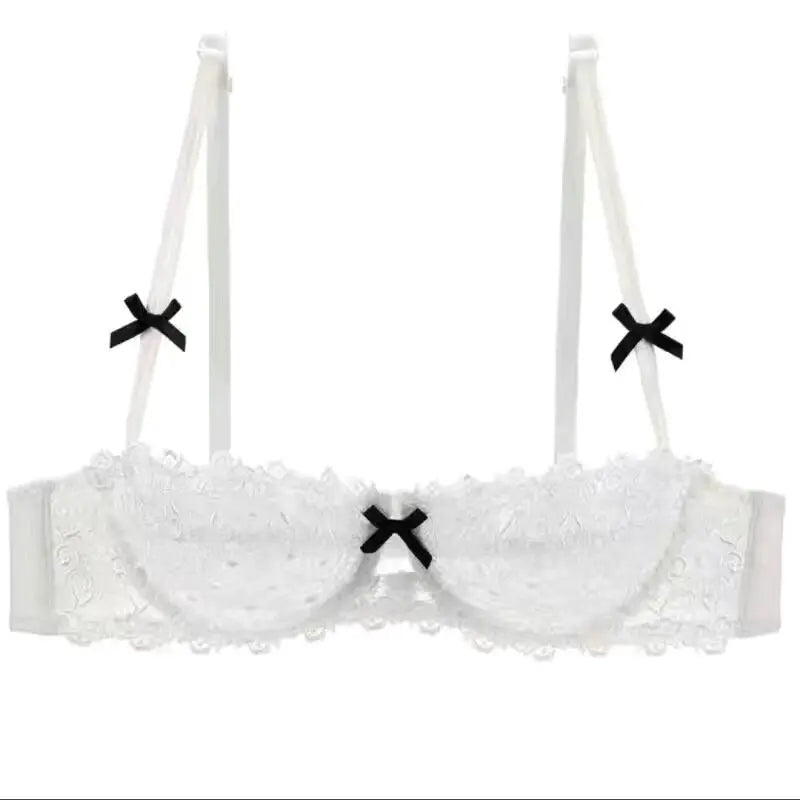 Sexy Lace Bra Set for Women Plus Size Half Cup Sheer Ultra Thin Nipple Concealed Erotic Lingerie Push Up Comfort Underwear Set
