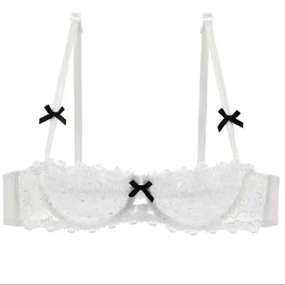 Sexy Lace Bra Set for Women Plus Size Half Cup Sheer Ultra Thin Nipple Concealed Erotic Lingerie Push Up Comfort Underwear Set