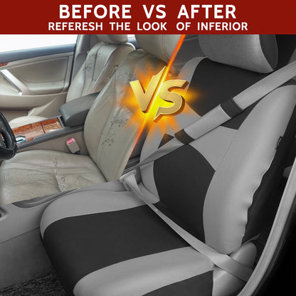 AUTOKING Universal Car Seat Covers Set Breathable Polyester Front Rear Covers with Steering Wheel & Seatbelt Pads Fits Most Car