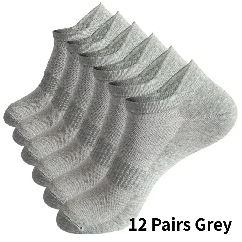 1/6/12 Pairs Unisex Ankle & Boat Socks For Men Women Couples Cotton Breathable Mesh Athletic Sports Running Solid Plus Size