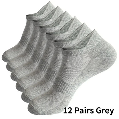 1/6/12 Pairs Unisex Ankle & Boat Socks For Men Women Couples Cotton Breathable Mesh Athletic Sports Running Solid Plus Size