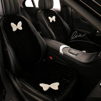 Bowknot Women's Car Seat Cover Winter Plush Warm Girl Cute Car Cushion Pink Bow Headrest Waist Car Interior Accessories
