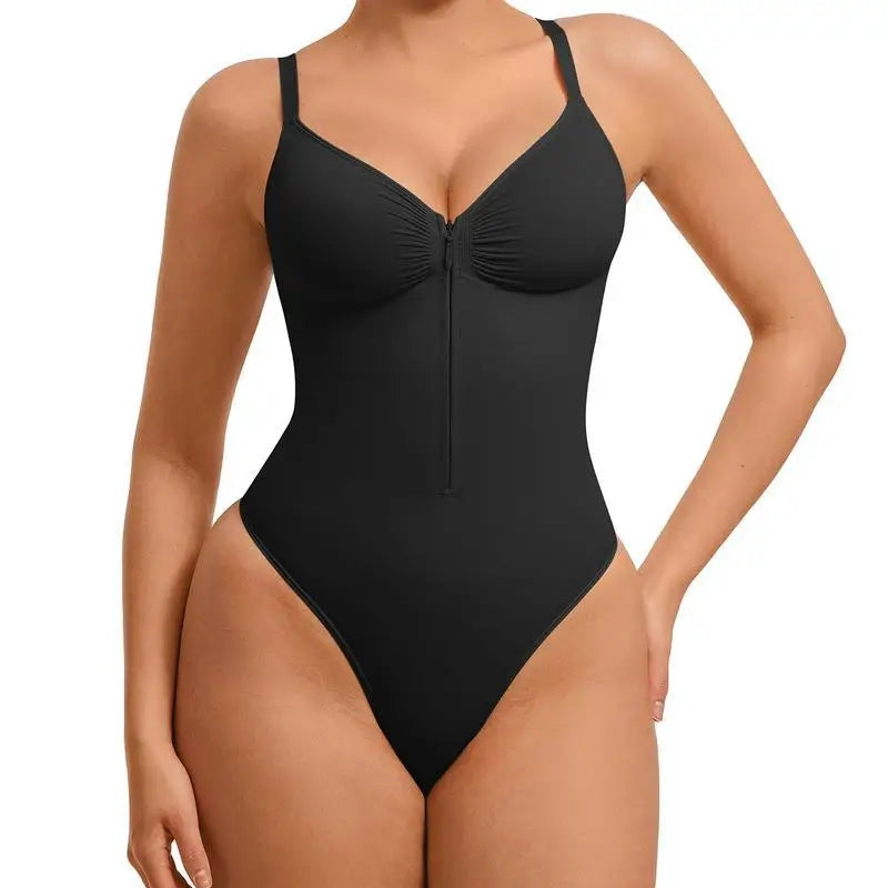 European and American Sexy High Elastic Zipper Tight V-neck Suspender Waist Thin Body Sculpting Onesie Women
