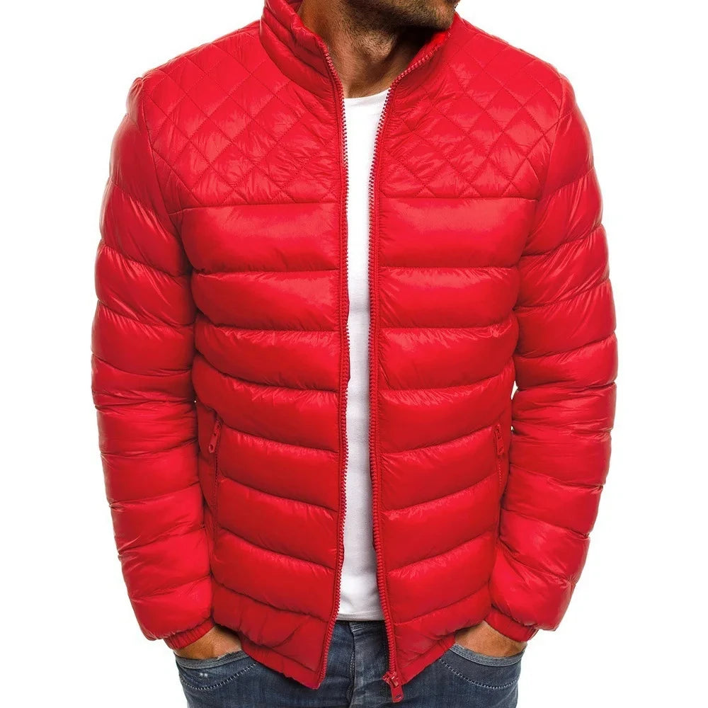 Men's Winter Solid Color Casual Men's Thin Chain Jacket Skiing Thick Street Clothing Fashion Zipper Diamond Warm Jacket